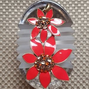 Vintage enamel flower w rhinestones large pendant